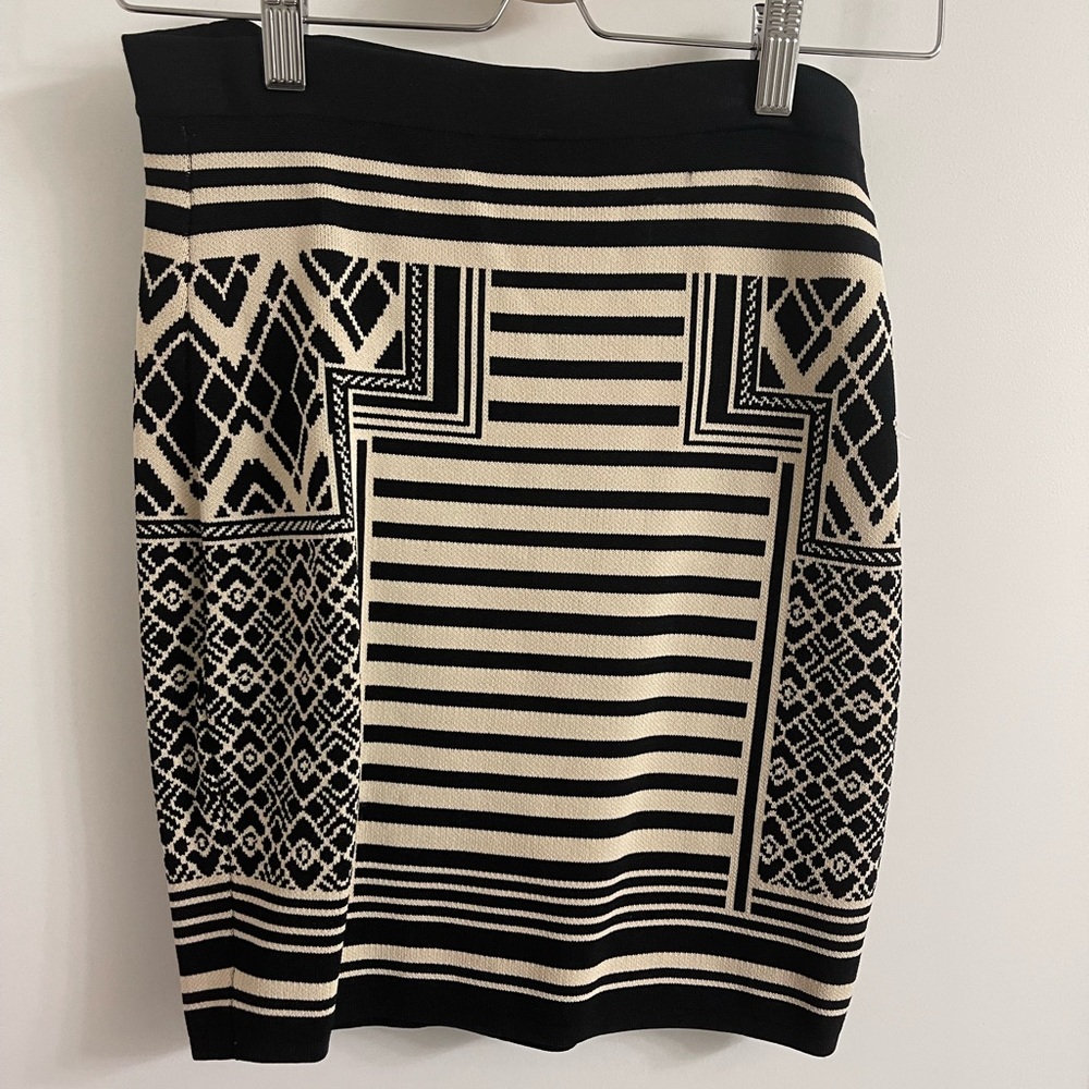 Art Deco Black & Tan Fabric Bodycon Skirt